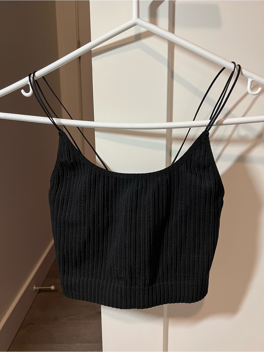 Sunday Best Black Ribbed Strappy Crop Top Size S